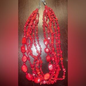 VTG LUC Lucas Lameth Red Coral Necklace Multi Strand Sterling Silver Boho 925